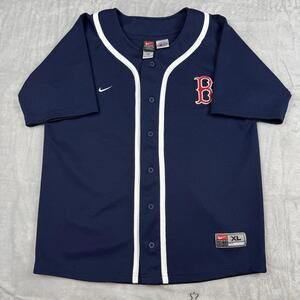 VTG Nike Boston Red Sox Navy Button Baseball Jersey Youth Size XL MLB Team Y2K